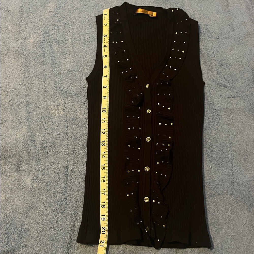 Belldini Black Sleeveless Blouse with Ruffle and Studs - Picture 4 of 6